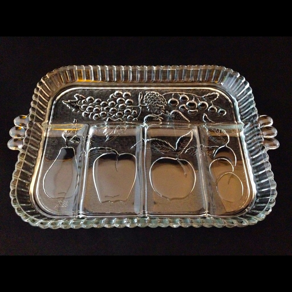 Vintage Indiana Glass "Fruits" Crystal Clear 5-Part Divided Vegetable Plate/Tray